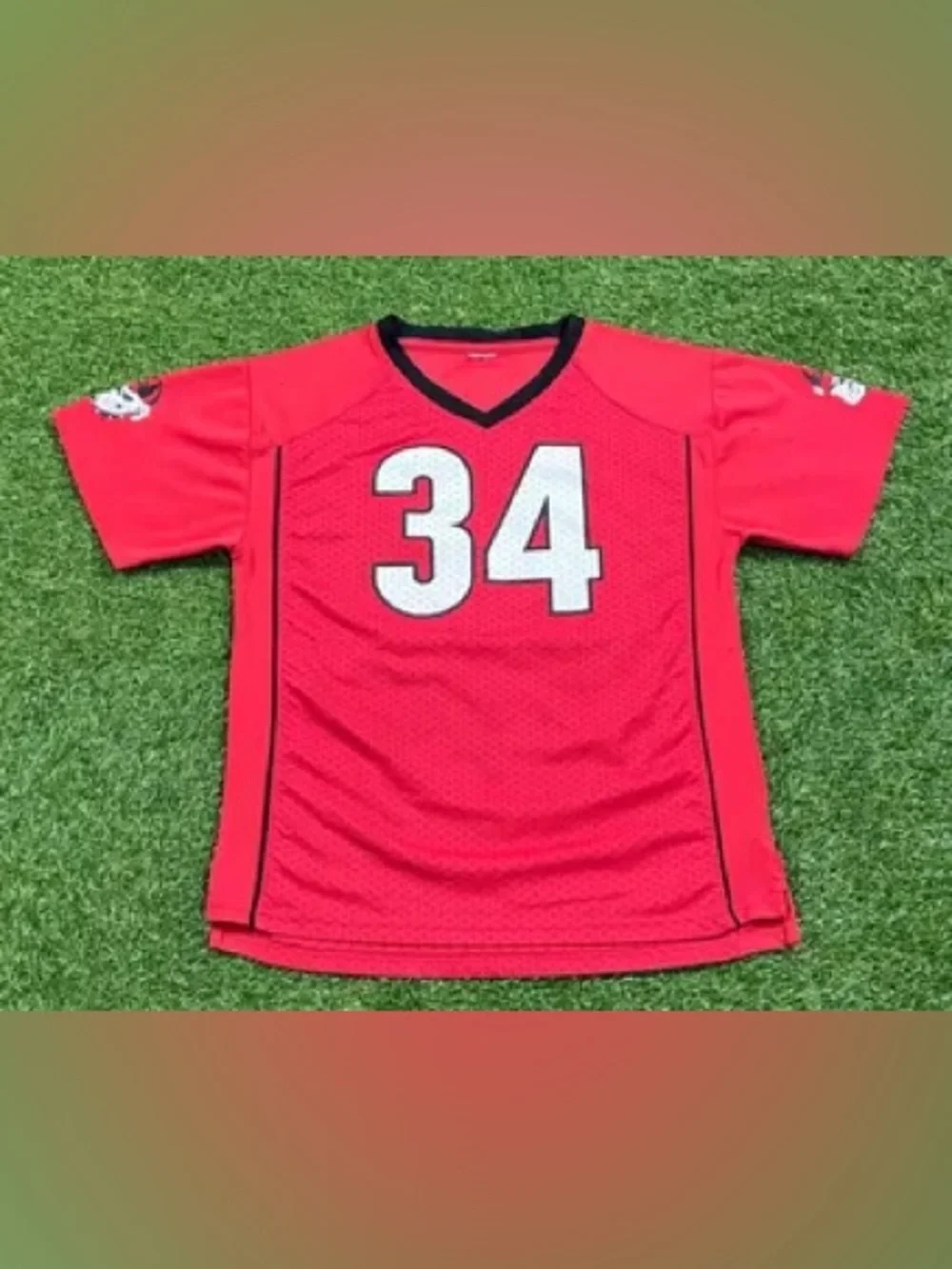Vintage Georgia Bulldogs 90s Red Short-Sleeve Jersey with White Number 34